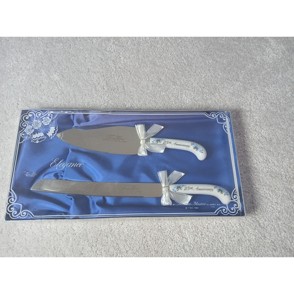 Vtg "Treasure Masters" Elegance-25th Anniversary Cake Knife & Server Set 1984
